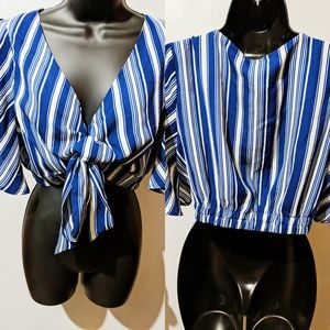 NWOT White And Blue Striped Crop Top